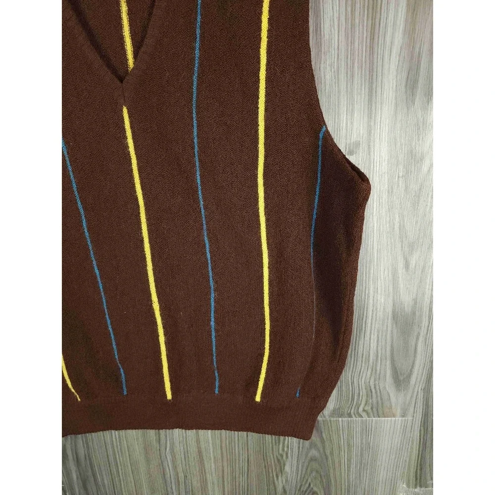 Lord Jeff Vintage Striped Pure Alpaca Sweater Vest Unisex‎ V Neck XL